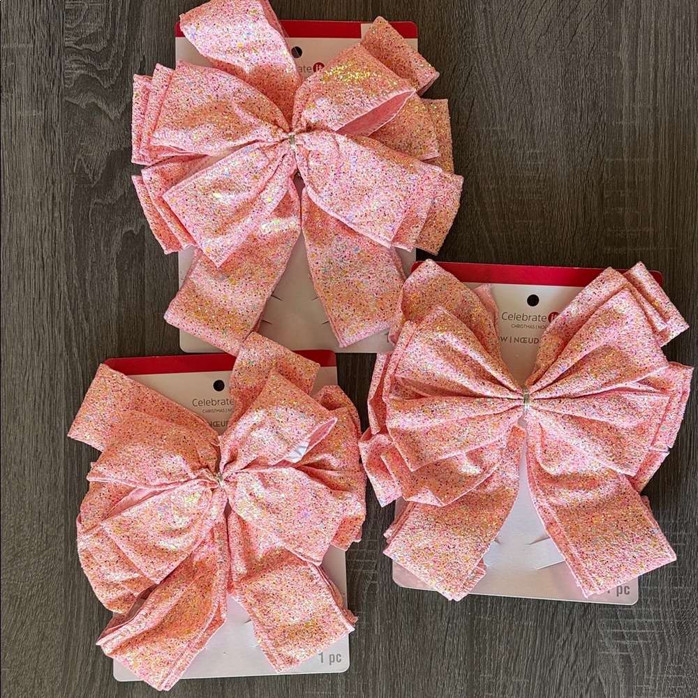 Pink Glitter Celebration Bows - Set of 3
